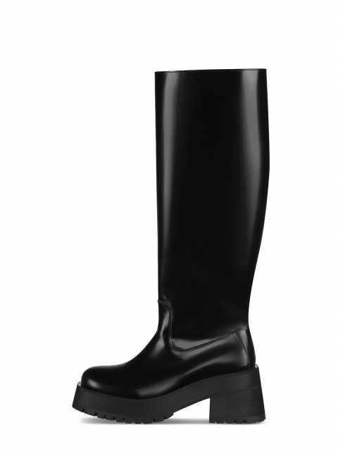 Black polished leather boots