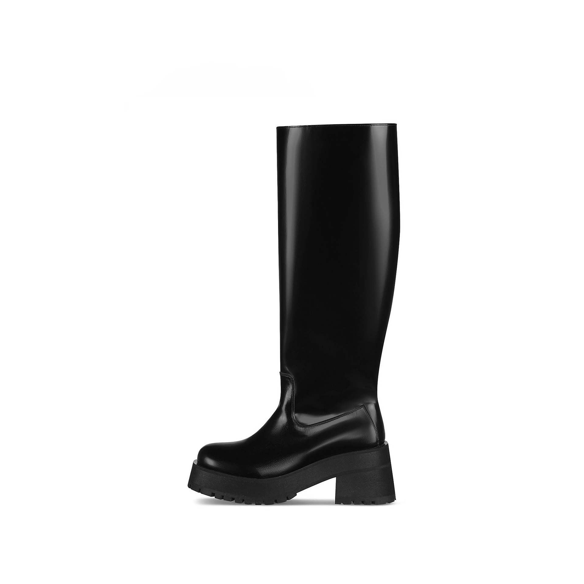 Black polished leather boots