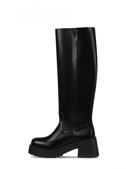 Black polished leather boots