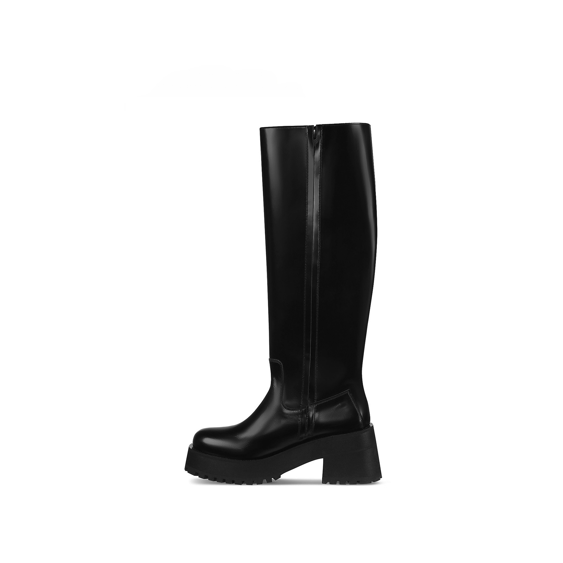 Black polished leather boots