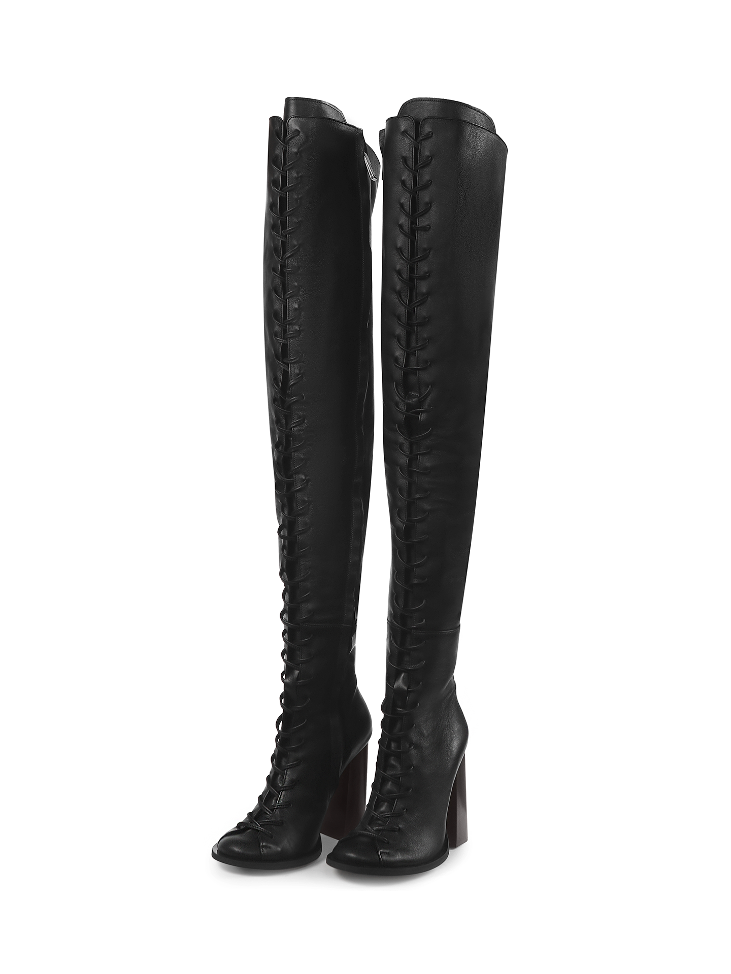 Laced tall boots on heel