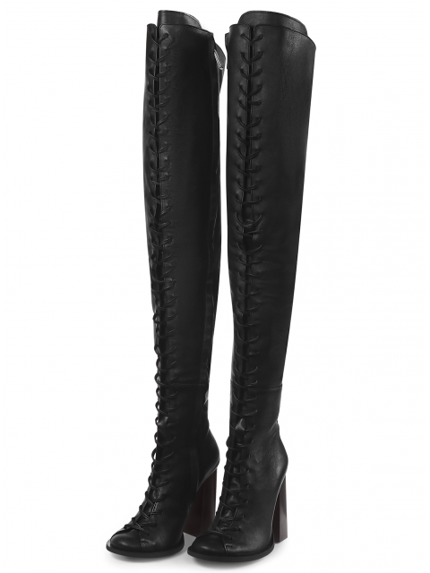 Laced tall boots on heel